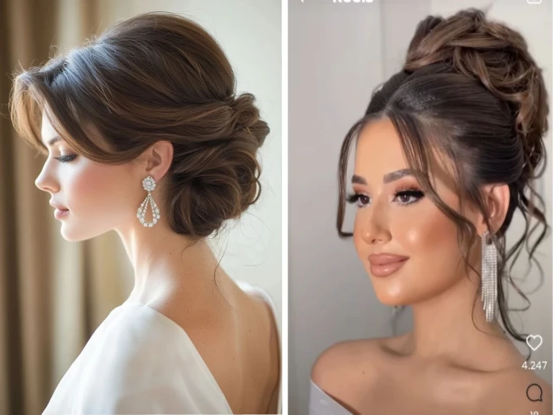 شینیون عروس برای صورت لوزی