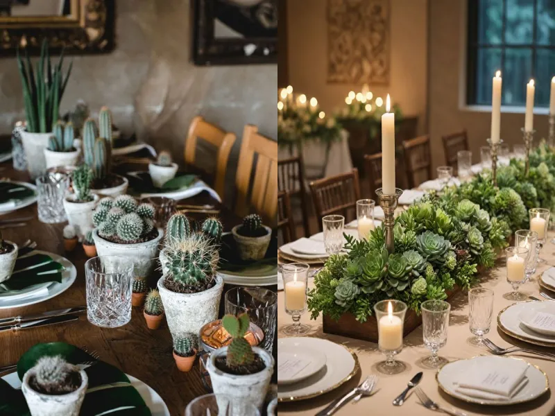 گل آرایی میز شام عروسی با کاکتوس های تزئینی