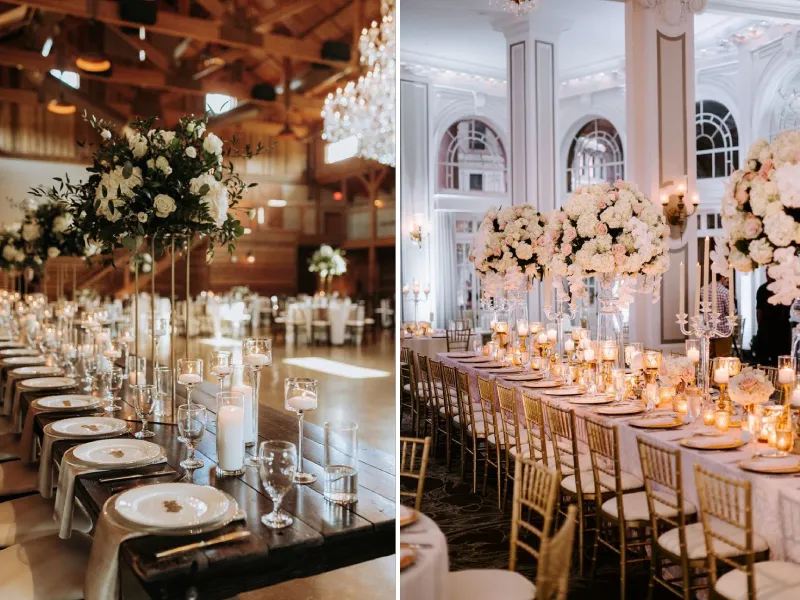 گل آرایی میز شام عروسی با گل های بلند